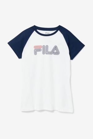 FILA Baseball Tee Shirts White / Navy,Womens Clothing | CA.FGJABZ379